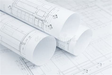 Architectural Drawing Paper Rolls Of A Dwelling For Construction Stock
