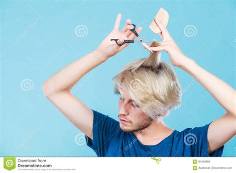 Man With Scissors And Comb Creating New Coiffure Stock Image Image Of