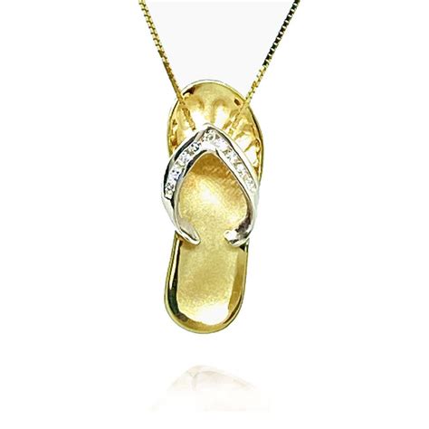 Kt Gold Hawaiian Slipper Pendant With Diamond Straps Optional Kt Gold Box Chain