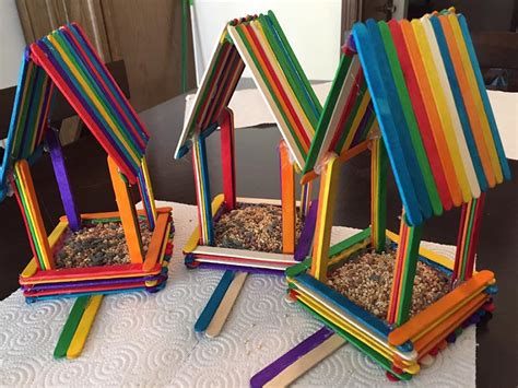 Rainbow Popsicle Stick Birdhouses Crafty Morning