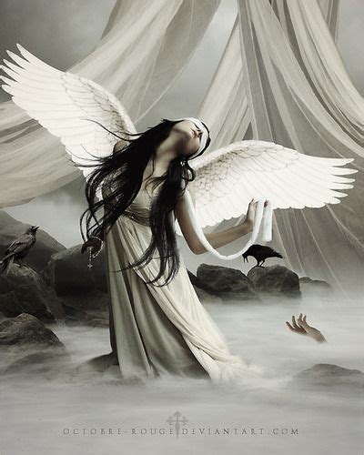 A Angel With Black Hair In White With A Blindfold On Crows Around Her It Is Me My Sprite