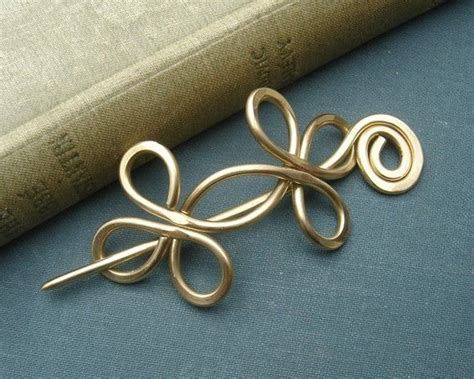 Celtic Double Crossed Loops Brass Shawl Pin Hair Pin Scarf Pin Hair