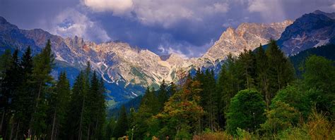 Download Wallpaper 2560x1080 Mountains Trees Clouds Mountain