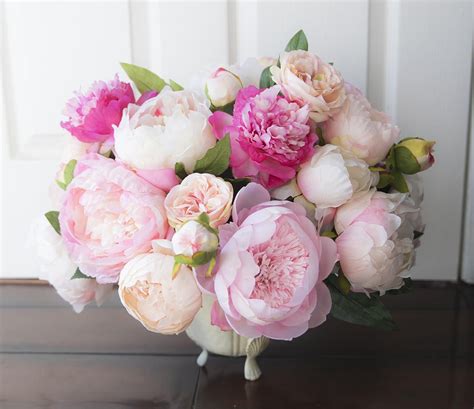 silk blush and pink peonies arrangement centerpiece extra etsy silk flower centerpieces