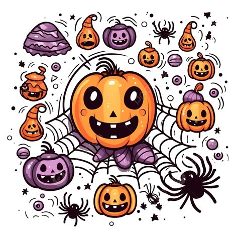 Spider Web Spider Fly Sweets Halloween Doodle Clipart Vector Spider