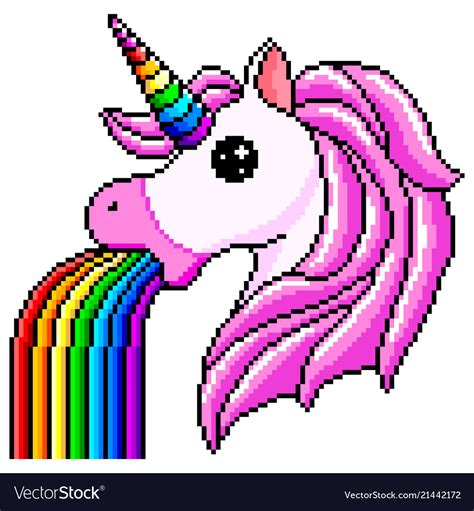 Pixel Unicorn Pukes Rainbow Isolated Royalty Free Vector