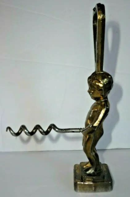 VINTAGE BRUXELLES NAKED Babe Peeing Corkscrew Wine Bottle Opener Brass Colored PicClick