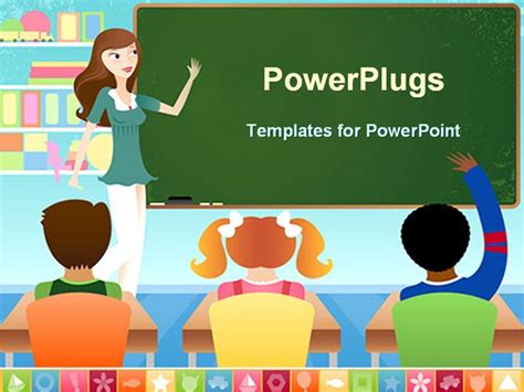 Powerpoint Template Displaying Teacher And Three Pupils In Classroom