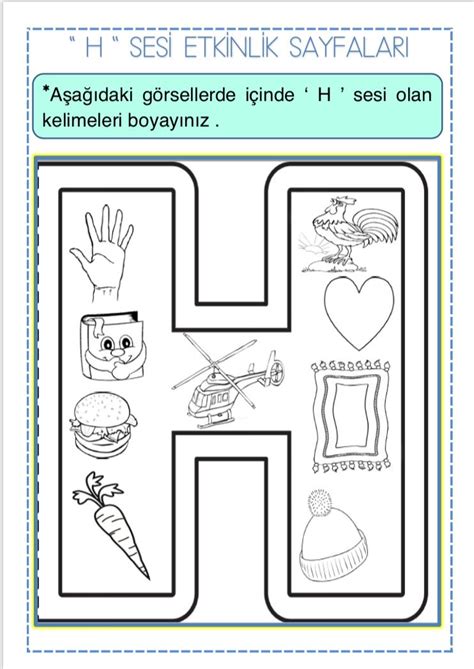 Bugün h harfi ile harfleri, havuç ile meyveleri. Ses çalışmaları panosundaki Pin