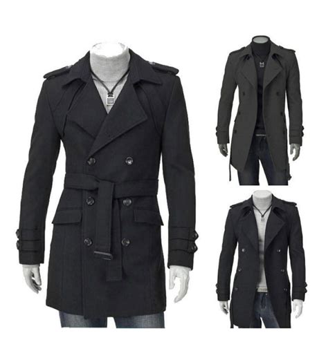 Custom Made Grey Black Double Breasted Trench Coat Men Designer Winter