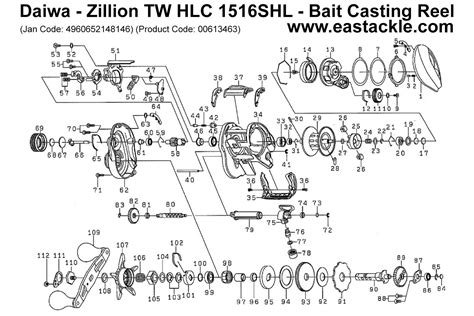 Daiwa Zillion TW HLC 1516SHL Bait Casting Reel Schematics And