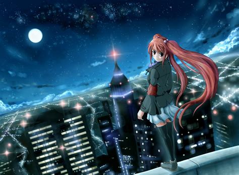 2200x1607 Anime Girl City Night Wind Wallpaper Coolwallpapersme