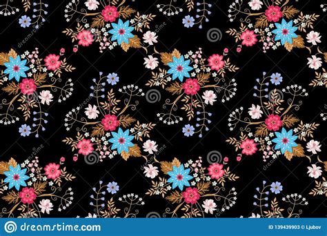 Seamless Floral Pattern With Bouquets Of Bright Flowers Isolated On