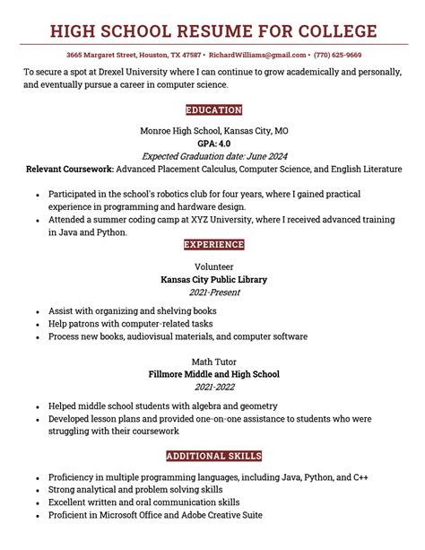 High School Resume Examples And Writing Tips