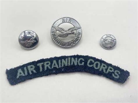 Post Ww2 British Air Training Corps Shoulder Title Badges And Button