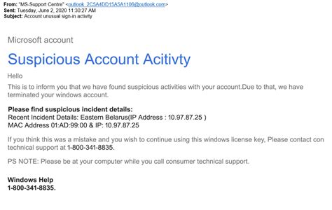 Phishing Email Example Account Unusual Sign In Activity University It