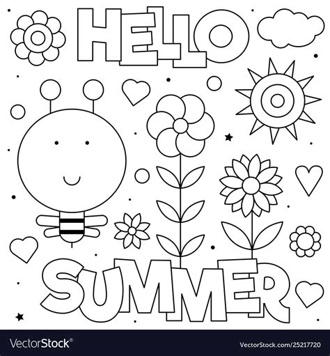 Hello Summer Coloring Page Royalty Free Vector Image