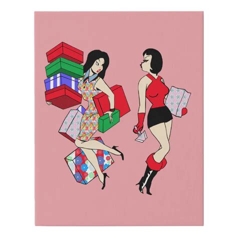 Cartoon Pinup Girls Comic Art Shopping Fashion Faux Canvas Print Zazzle