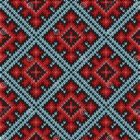 Seamless Knitted Pattern Mainly In Red And Blue Hues Stock Vector