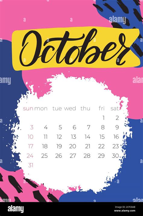 Calendario Octubre 2021 Planificador Con Gráfico Vectorial Abstracto