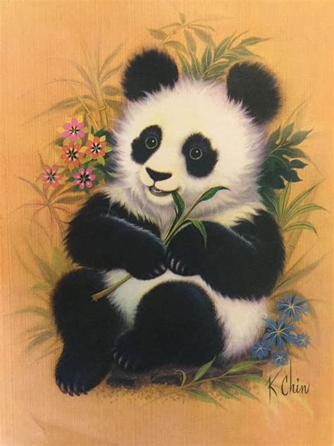Vintage K Chin Lithograph Vintage Lithograph Vintage Panda Lithograph