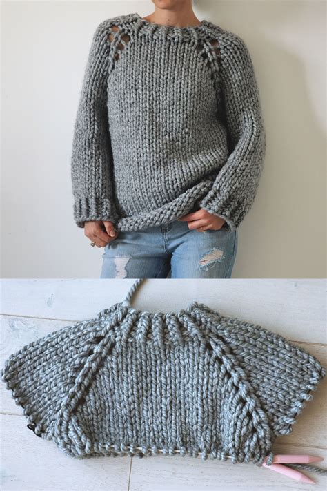 Super Chunky Raglan Knit Sweater Pattern Top Down Knitted Sweater