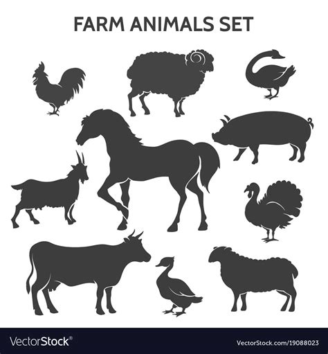 Farm Animals Silhouettes Royalty Free Vector Image