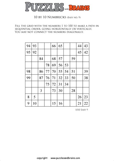 This game is similar to numbr. printable easier 10 by 10 Numbrix Number Snake puzzles for ...