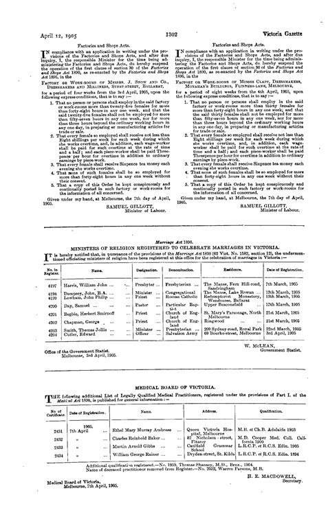 Victoria Government Gazette Online Archive 1905 P1302