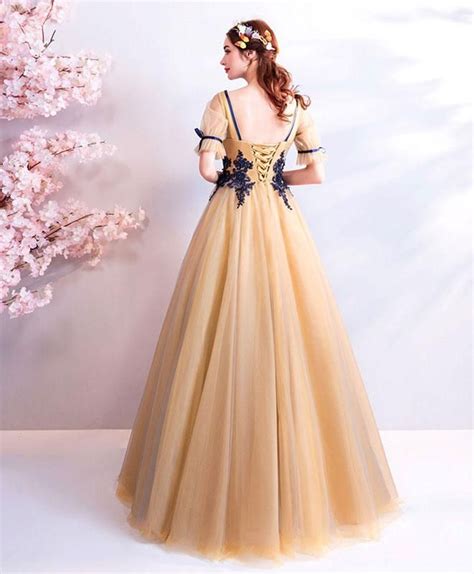 Unique Champagne Lace Tulle Long Prom Dress Champagne Tulle Evening Dress