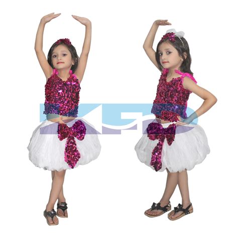 Magenta Silver Skirt Top Set Western Dance Dress For Kidscostume For