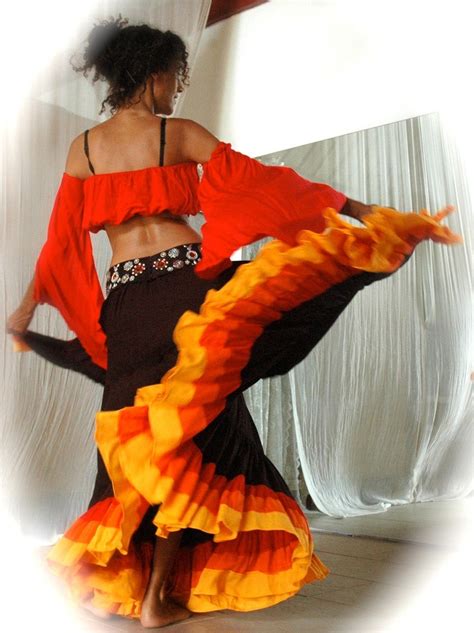 Belly Dance Costume Set Rosita Black Flamenco Gypsy Style Skirt With