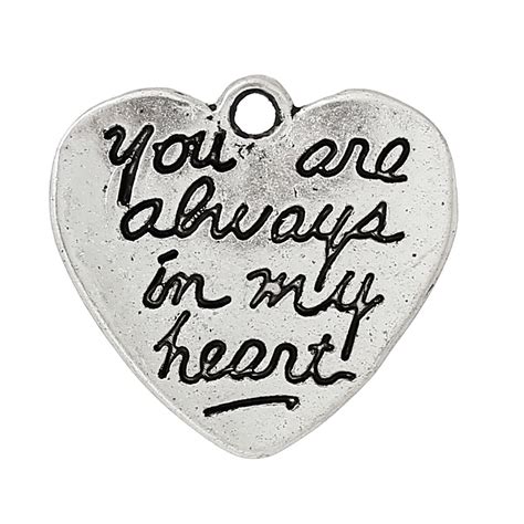 8seasons Charm Pendants Heart Antique Silver Message You Are Always In