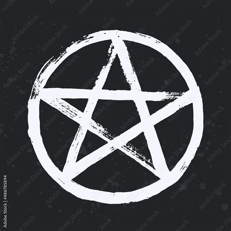 White Pentagram Symbol Isolated On Black Background A Star In A Circle