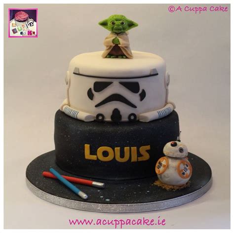 Star Wars Birthday Cake 2 Tiers With Yoda Bb8 Stormtrooper And