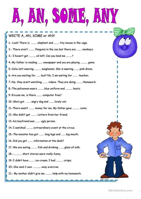 Some Any A An English Esl Worksheets For Distance Learning And