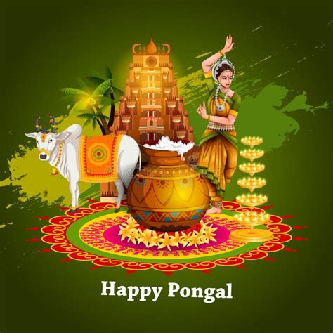 Happy Pongal Festival Of Tamil Nadu India Background Stock Vector