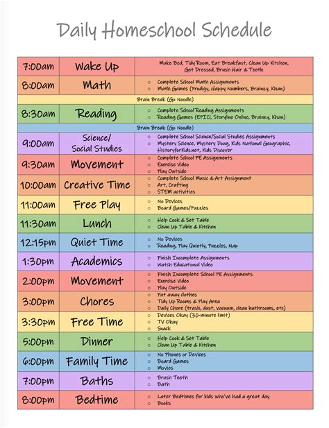 √ Kindergarten Daily Schedule Template