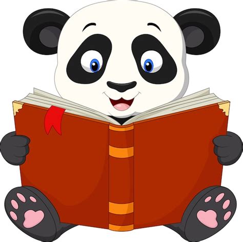 Panda De Dibujos Animados Leyendo Un Libro Vector Premium