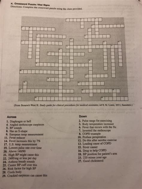 Solved K Crossword Puzzle Vital Signs Directions Complete