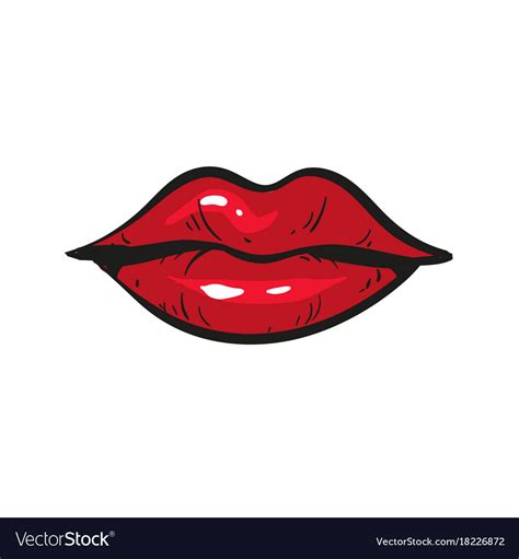 Red Female Lips Closed Hand Drawn Isolated On Vector Image