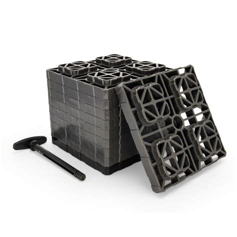 Depending on the user's discretion, fasten (21023) could be used with wheels and stabilizing jacks. Camco 44527 Fasten XL Heavy Duty Leveling Blocks 10 Pack Black