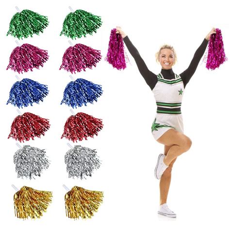 buy rmenoor 12 pack cheerleading pom poms fluffy pom poms cheer metallic strips with plastic