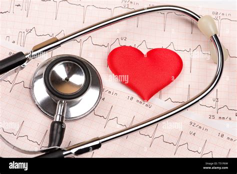 Cardiogram Chart With Red Heart And Stethoscope Stock Photo Alamy
