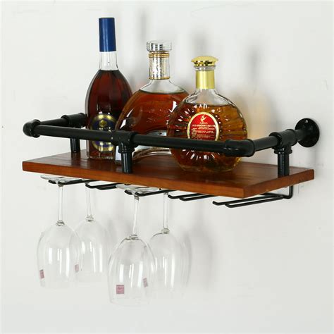 Rustic Wall Mounted Wine Racks With Stem Glass Holder 21in Industrial Metal Hanging Wine Rack