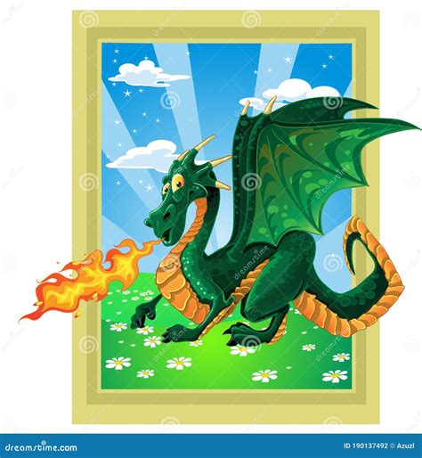 Vector Fabulous Magical Green Fire Spitting Dragon Stock Vector