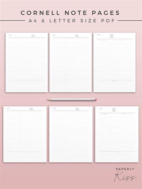 This next free note page has a refreshing take as it comes in sunny orange ribbon title holder! Cornell Note Template Printable Note Inserts Productivity | Notes template, Cornell notes ...