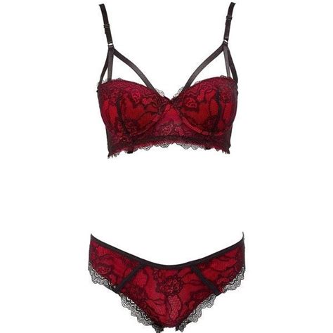 Charlotte Russe Blackred Contrast Lace Long Line Bra And Thong Set By 17 Liked On Polyvore