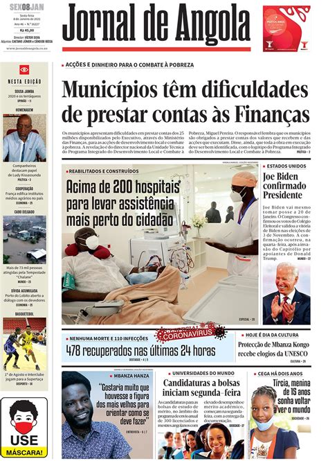 Jornal De Angola Sexta 08 De Janeiro De 2021
