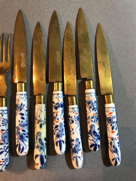 Vintage Stahl Bronce Brass And Porcelain Fruit Knives Forks